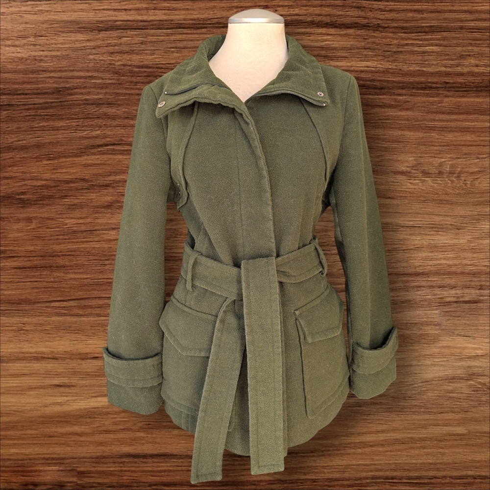 Kenneth Blake Women's Olive Green Belted Winter Jacket